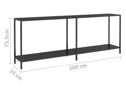 Consola*vidaxl Mesa consola 200x35x75,5 cm vidro temperado Preto