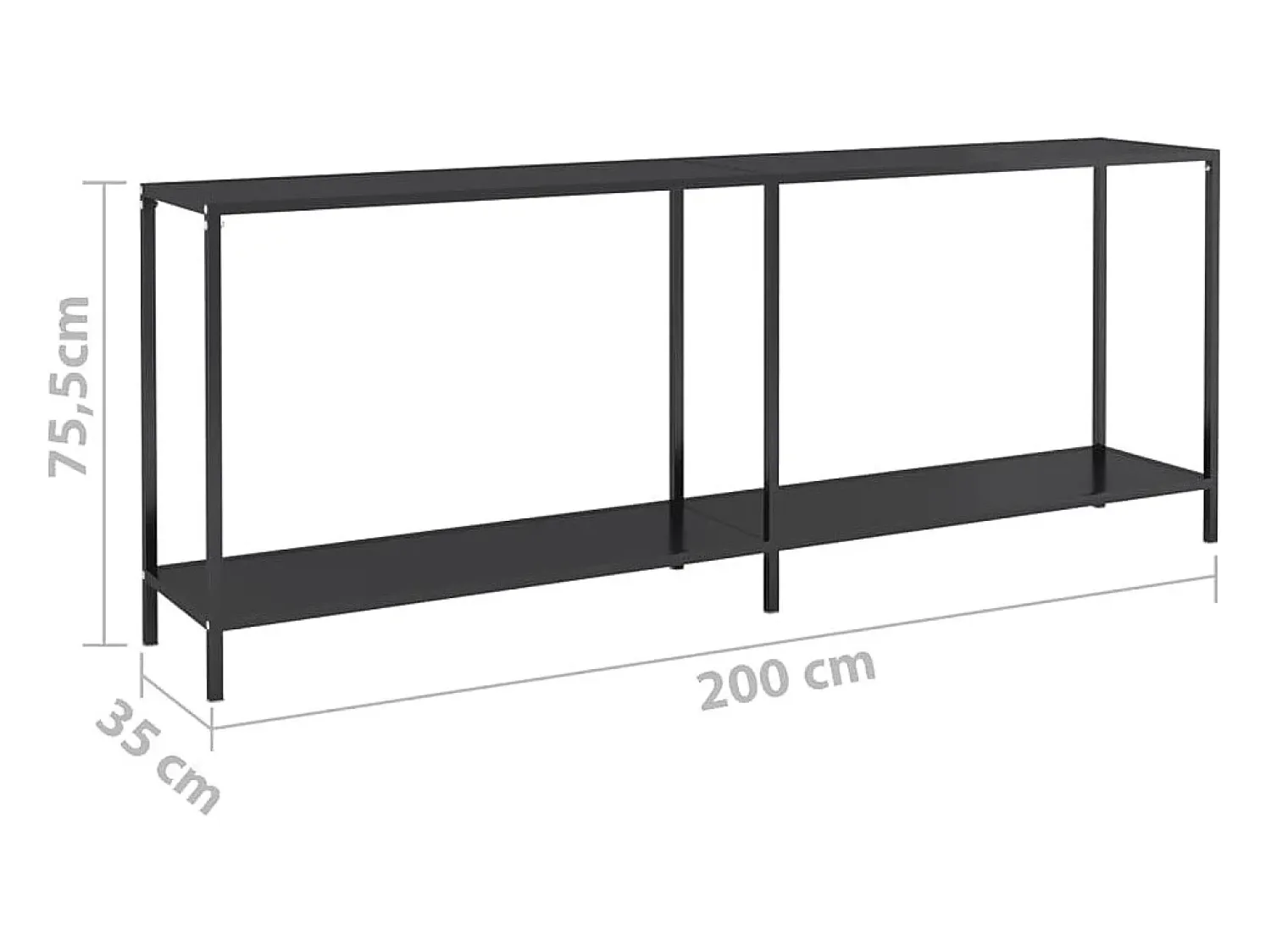Consola*vidaxl Mesa consola 200x35x75,5 cm vidro temperado Preto