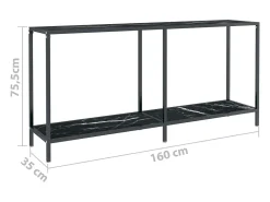 Consola*vidaxl Mesa consola 160x35x75,5 cm vidro temperado Preto