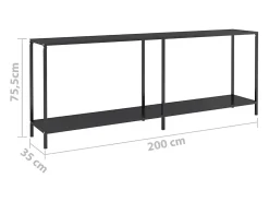 vidaxl Mesa consola 220x35x75,5 cm vidro temperado Preto