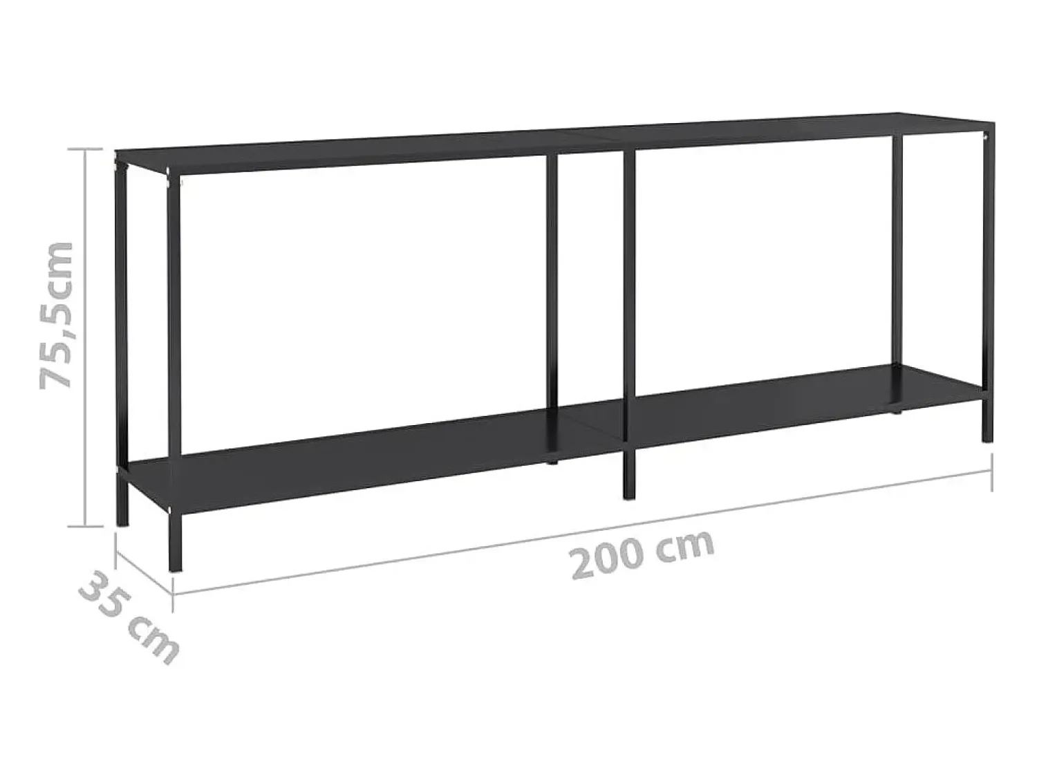 vidaxl Mesa consola 220x35x75,5 cm vidro temperado Preto
