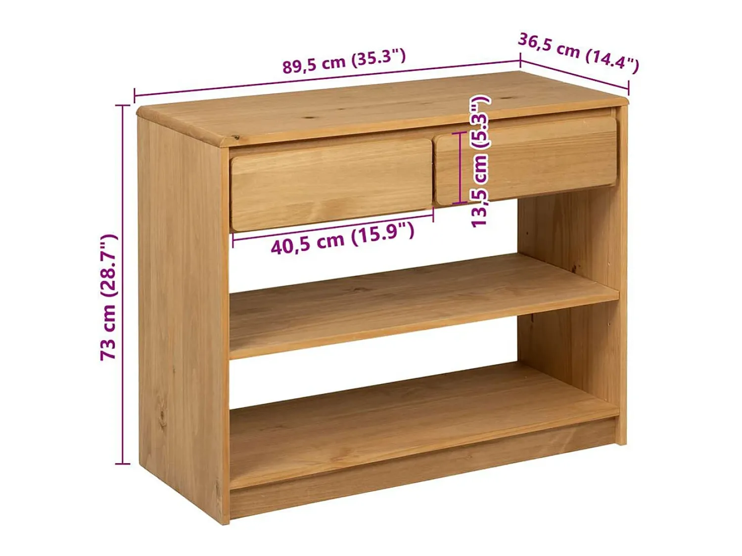 vidaxl Mesa consola SAUDA 89,5x36,5x73 cm pinho maciço cor carvalho^ Consola