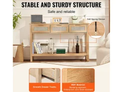 Consola| Mesa Consola SucceBuy Routine com 3 Gavetas e porta de Correr, Acabamento Natural Bege