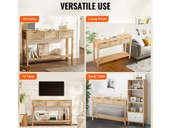 Consola| Mesa Consola SucceBuy Routine com 3 Gavetas e porta de Correr, Acabamento Natural Bege
