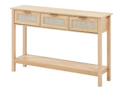 Consola| Mesa Consola SucceBuy Routine com 3 Gavetas e porta de Correr, Acabamento Natural Bege