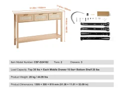 Consola| Mesa Consola SucceBuy Routine com 3 Gavetas e porta de Correr, Acabamento Natural Bege