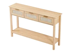Consola| Mesa Consola SucceBuy Routine com 3 Gavetas e porta de Correr, Acabamento Natural Bege
