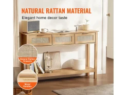 Consola| Mesa Consola SucceBuy Routine com 3 Gavetas e porta de Correr, Acabamento Natural Bege
