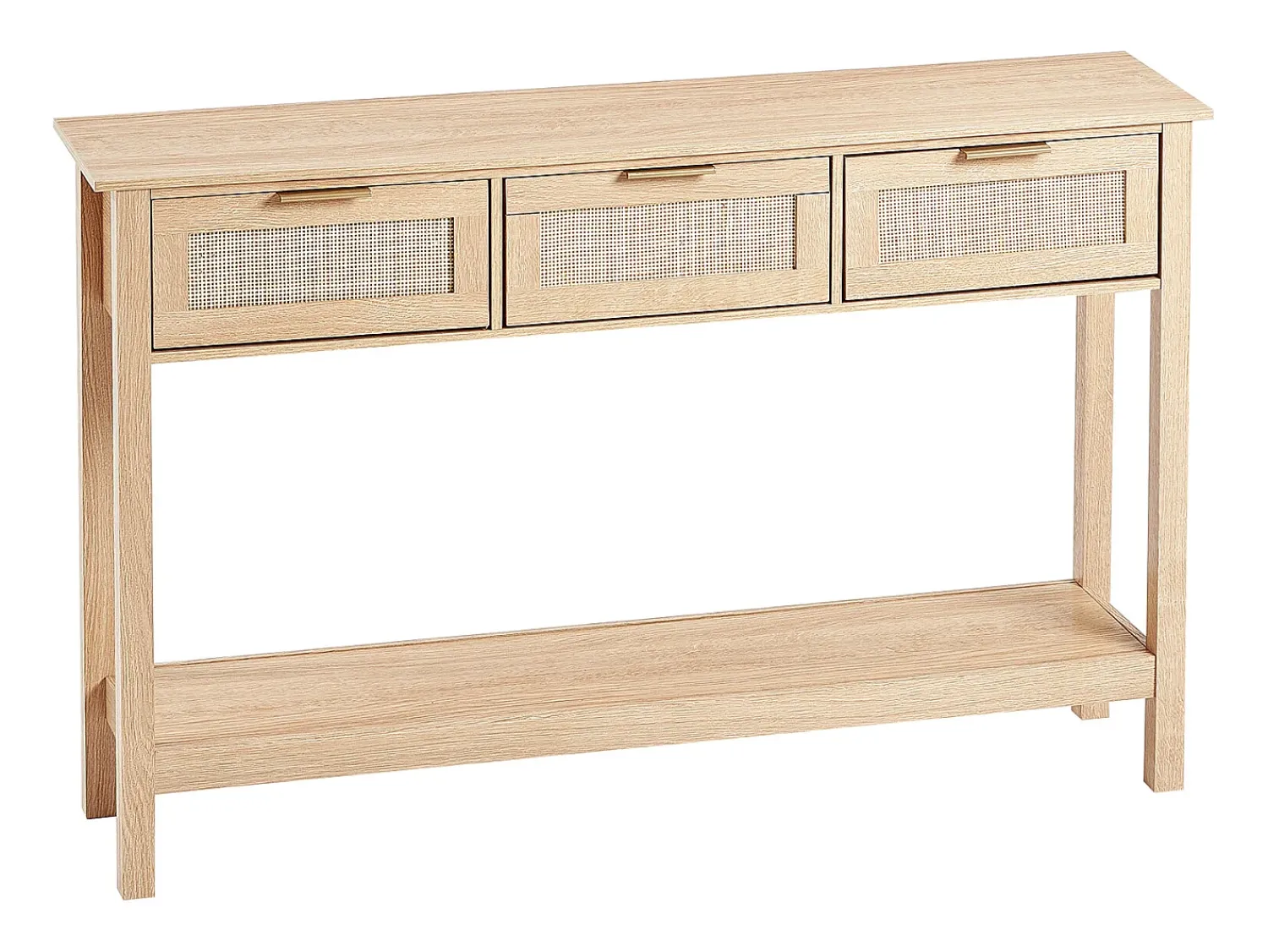 Consola| Mesa Consola SucceBuy Routine com 3 Gavetas e porta de Correr, Acabamento Natural Bege