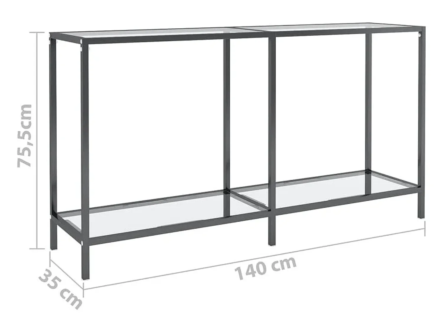 vidaxl Mesa consola 140x35x75,5 cm vidro temperado^ Consola