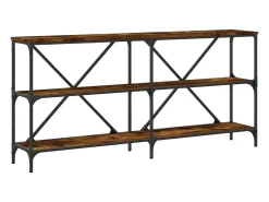 vidaxl Mesa consola 160x30x75 cm deriv. madeira/ferro carvalho fumado^ Consola