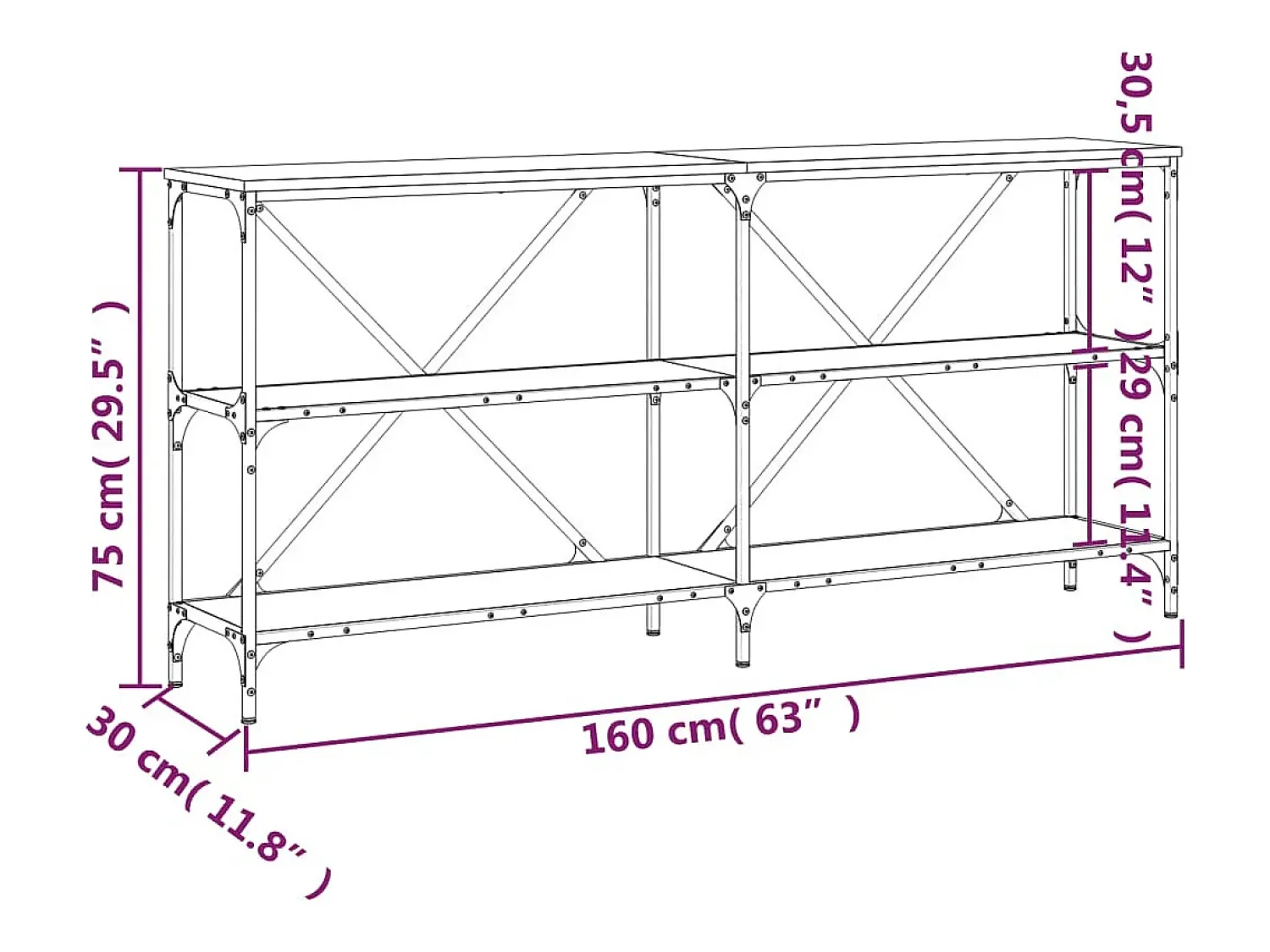vidaxl Mesa consola 160x30x75 cm deriv. madeira/ferro carvalho fumado^ Consola