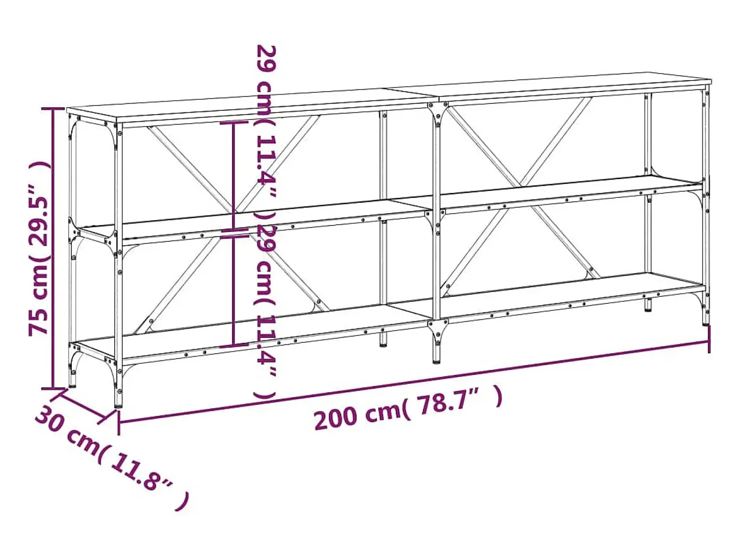 Discount vidaxl Mesa consola 200x30x75 cm deriv. madeira/ferro carvalho sonoma Castanho