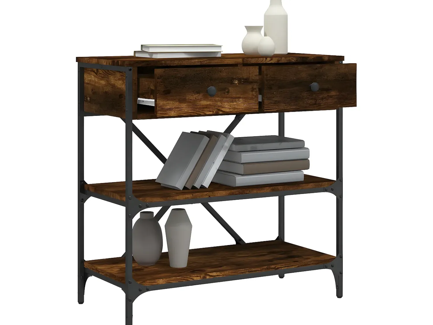 Mesa consola 75x34,5x75 cm derivados de madeira carvalho fumado PT826485^ Consola