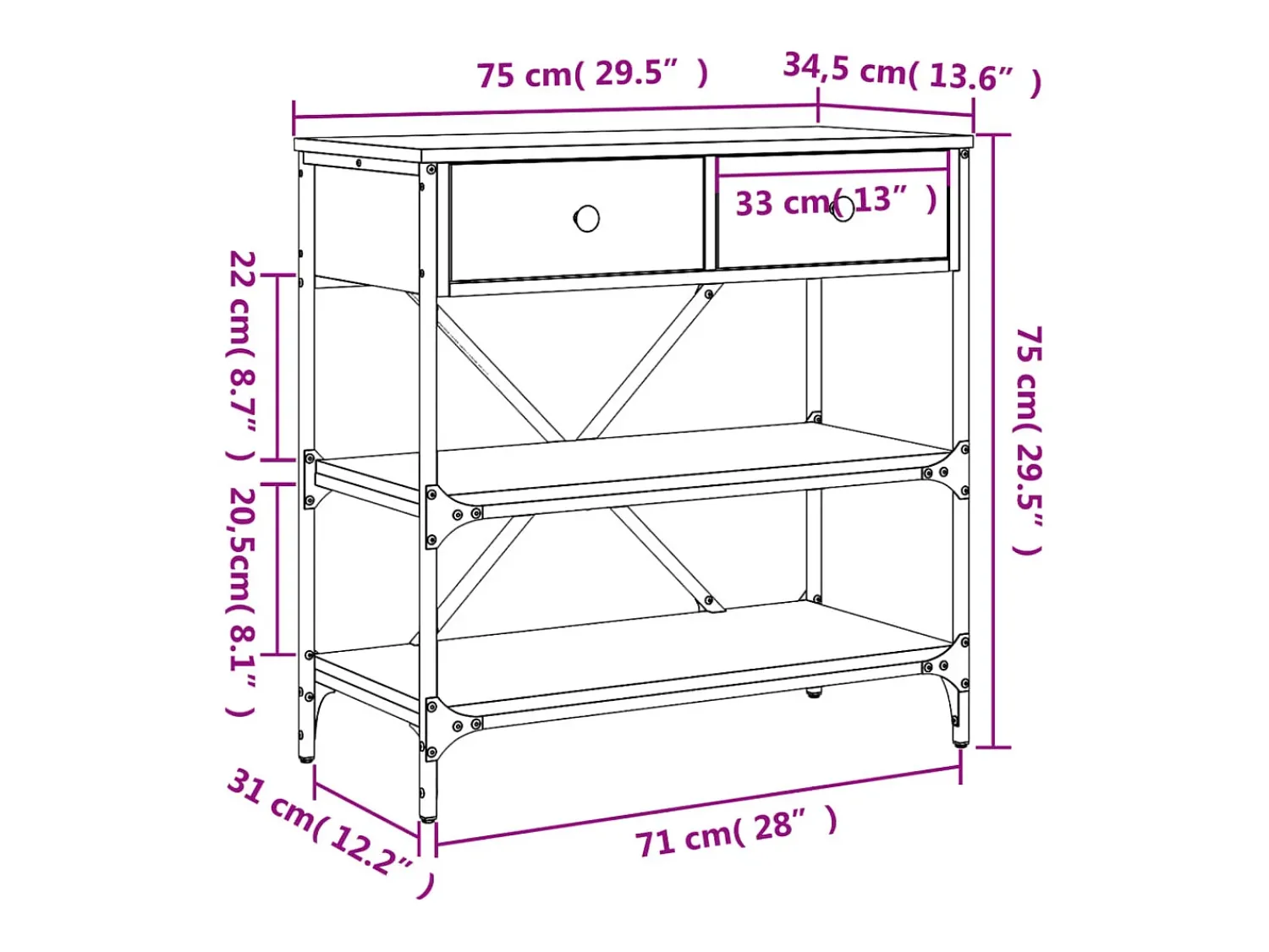 Consola*vidaxl Mesa consola 75x34,5x75 cm derivados de madeira sonoma Cinzento