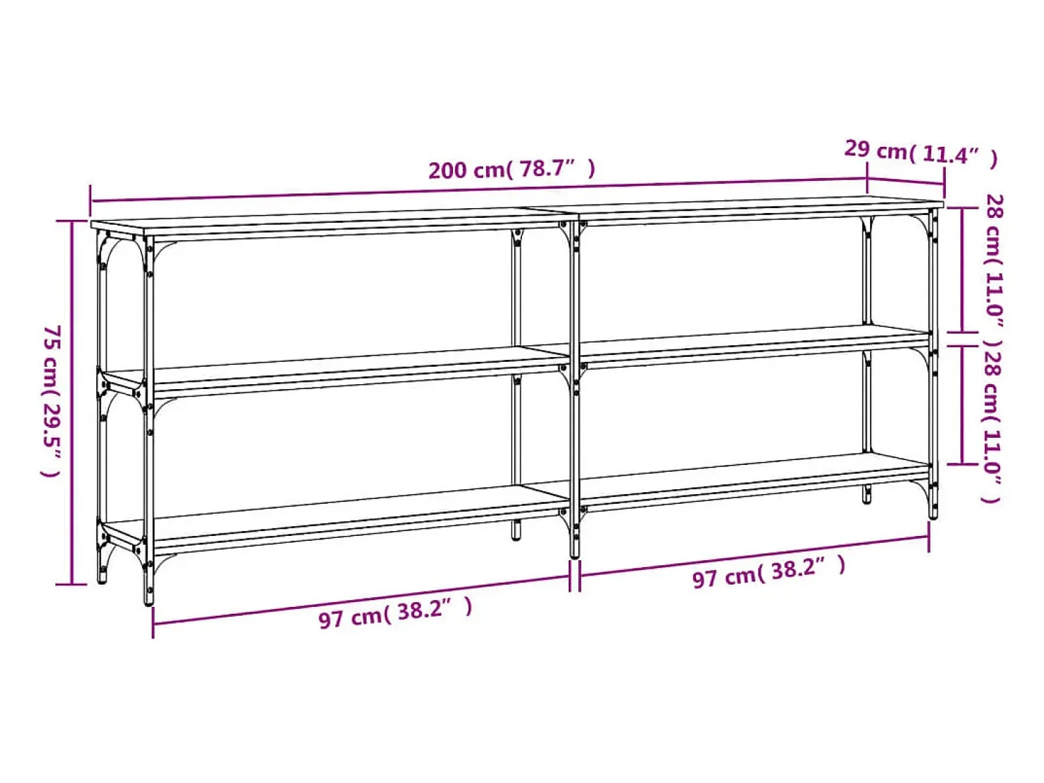 Clearance vidaxl Mesa consola 200x29x75 cm derivados de madeira carvalho fumado Natural escuro