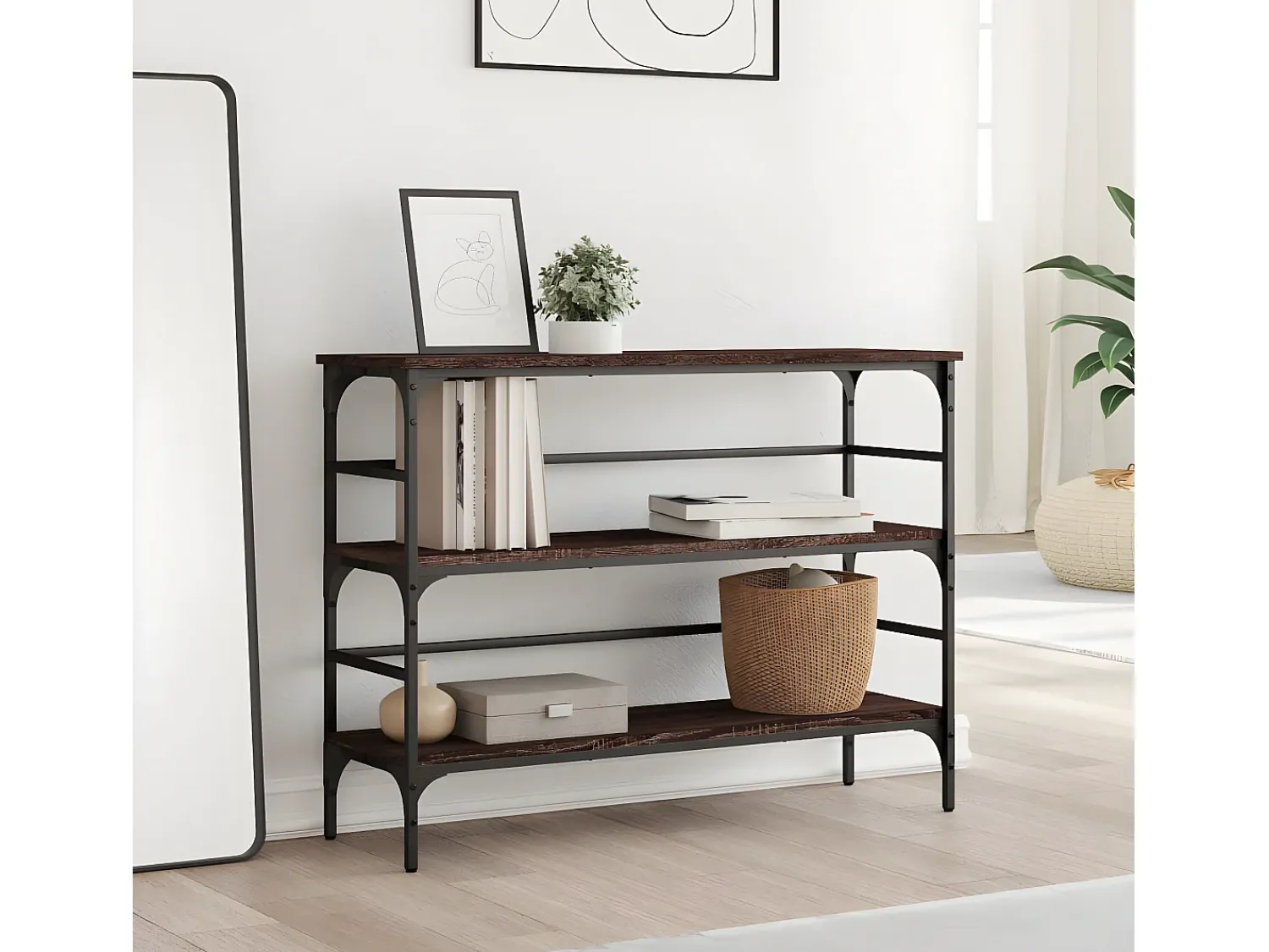 Consola| Mesa consola 100x32x75 cm derivados madeira carvalho PT485872 Castanho