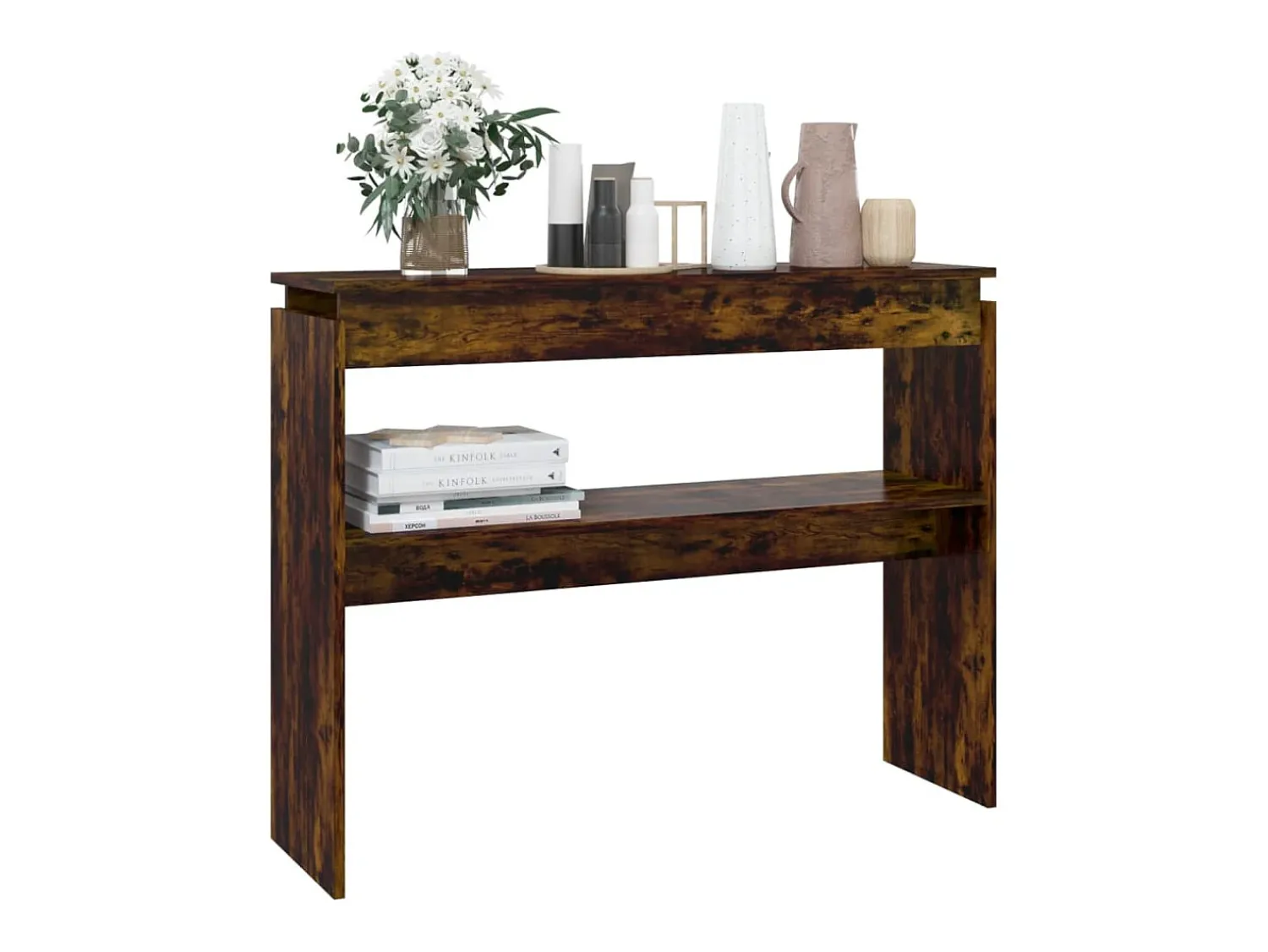 Consola* Mesa consola 102x30x80 cm derivados de madeira carvalho fumado PT871202 Castanho