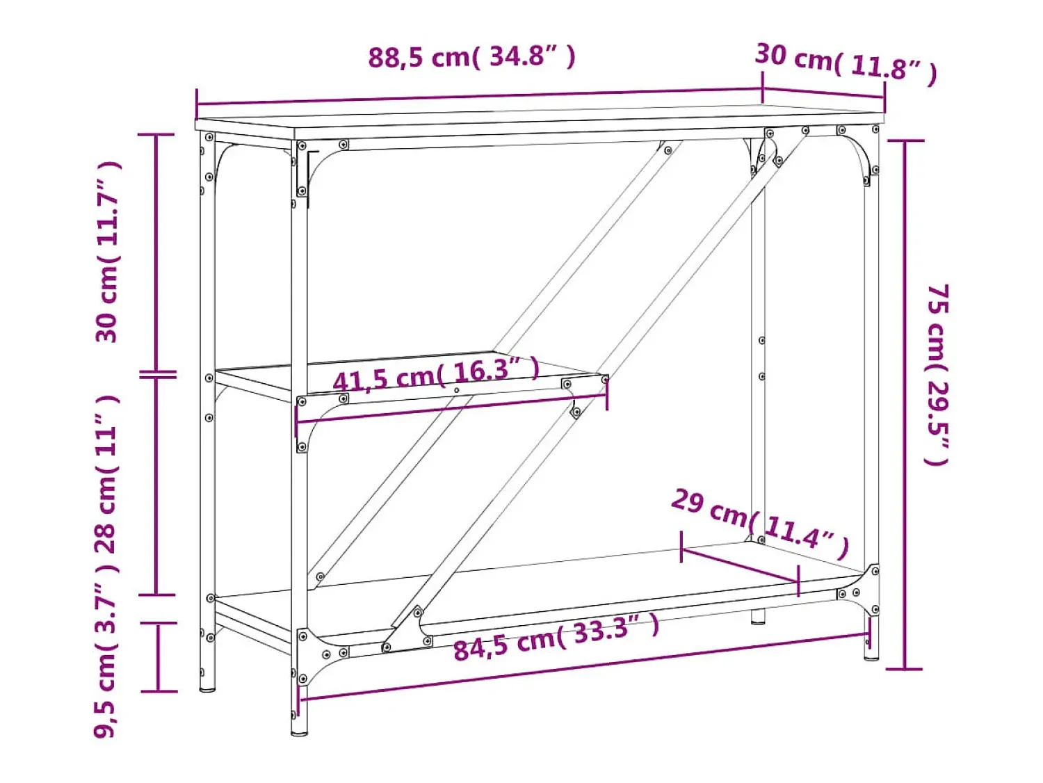 Discount vidaxl Mesa consola 88,5x30x75 cm derivados de madeira carvalho sonoma Castanho