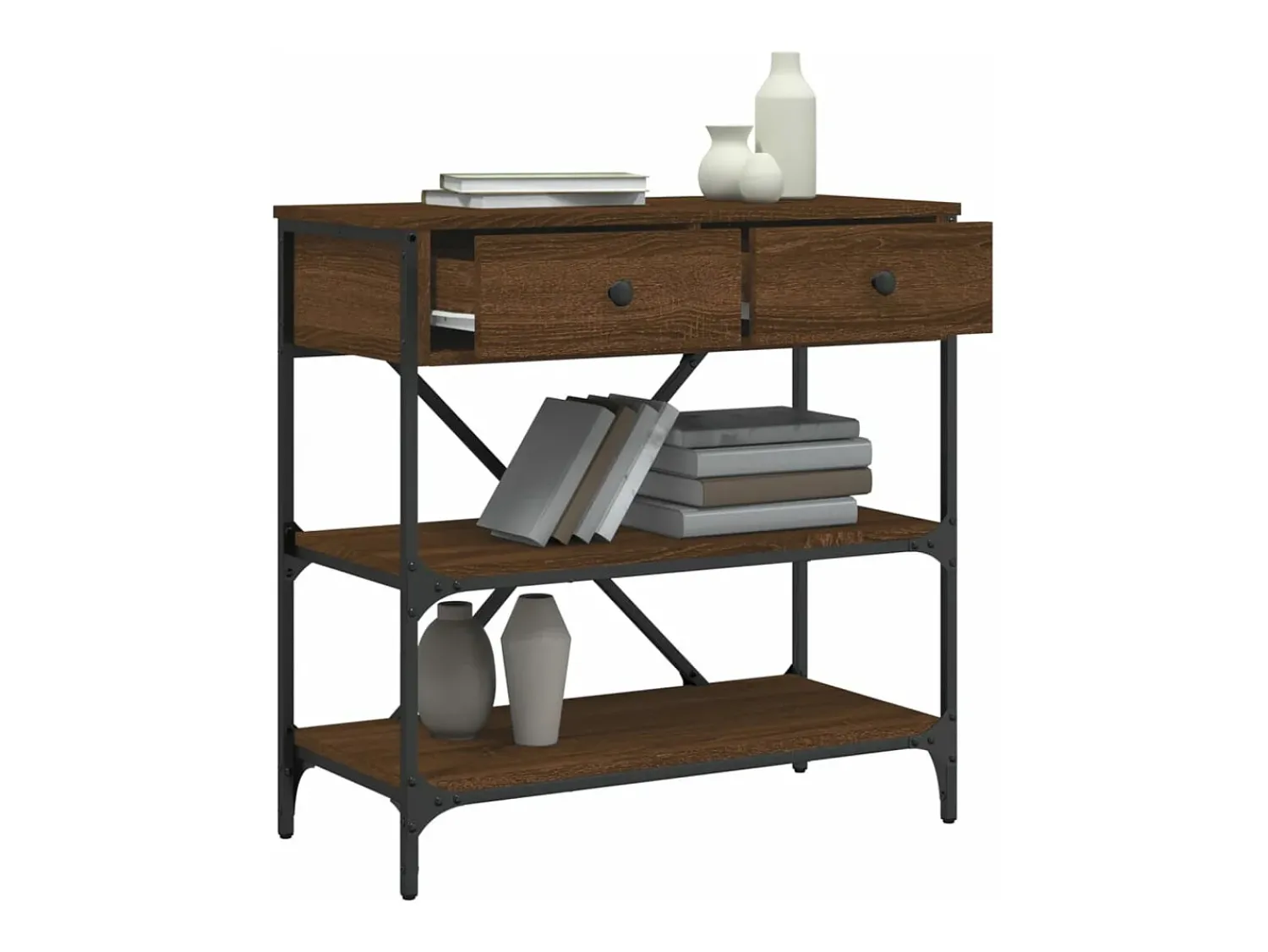 vidaxl Mesa consola 75x34,5x75 cm derivados madeira carvalho castanho^ Consola
