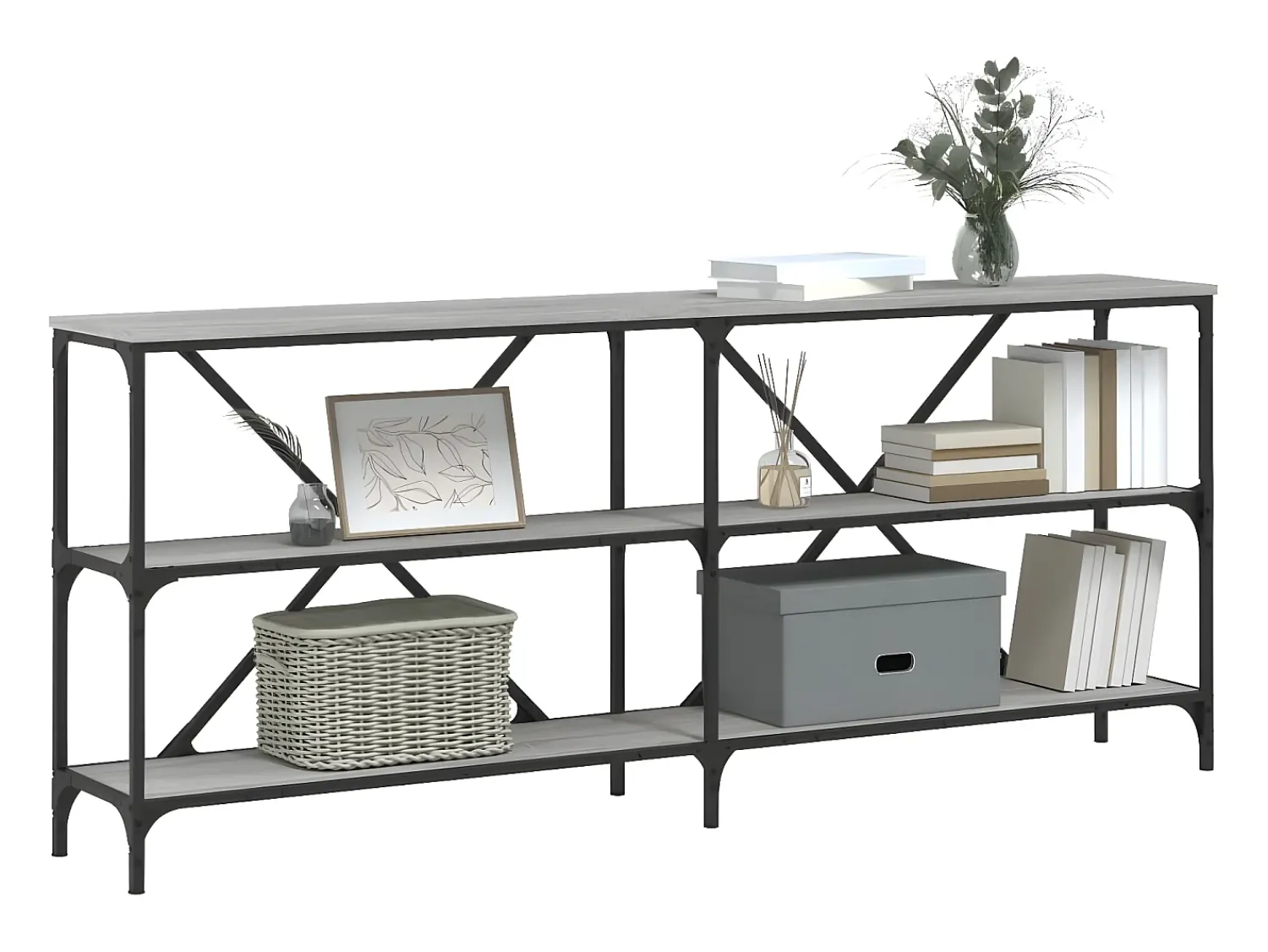 Consola| Mesa consola 180x30x75 cm derivados madeira/ferro cinza sonoma PT555962 Cinzento