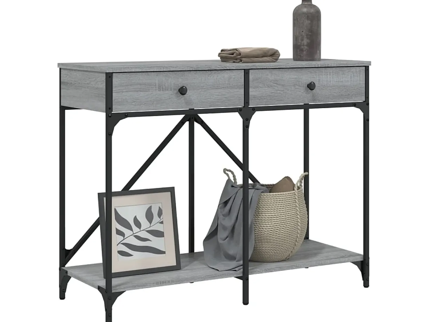 Consola| Mesa consola 100x39x78,5 cm derivados madeira sonoma PT476749 Cinzento