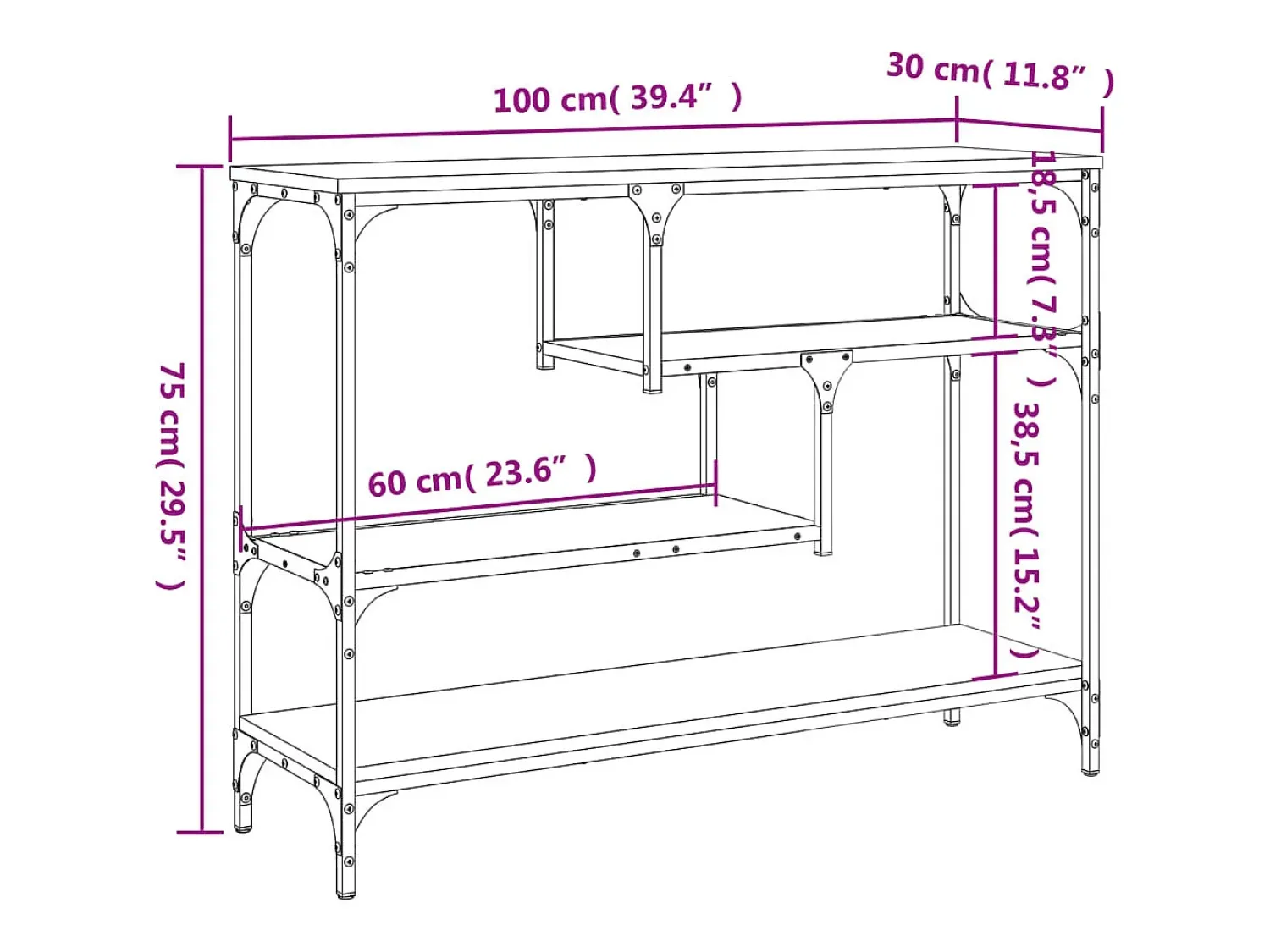 Consola*vidaxl Mesa consola 100x30x75 cm derivados de madeira sonoma Cinzento