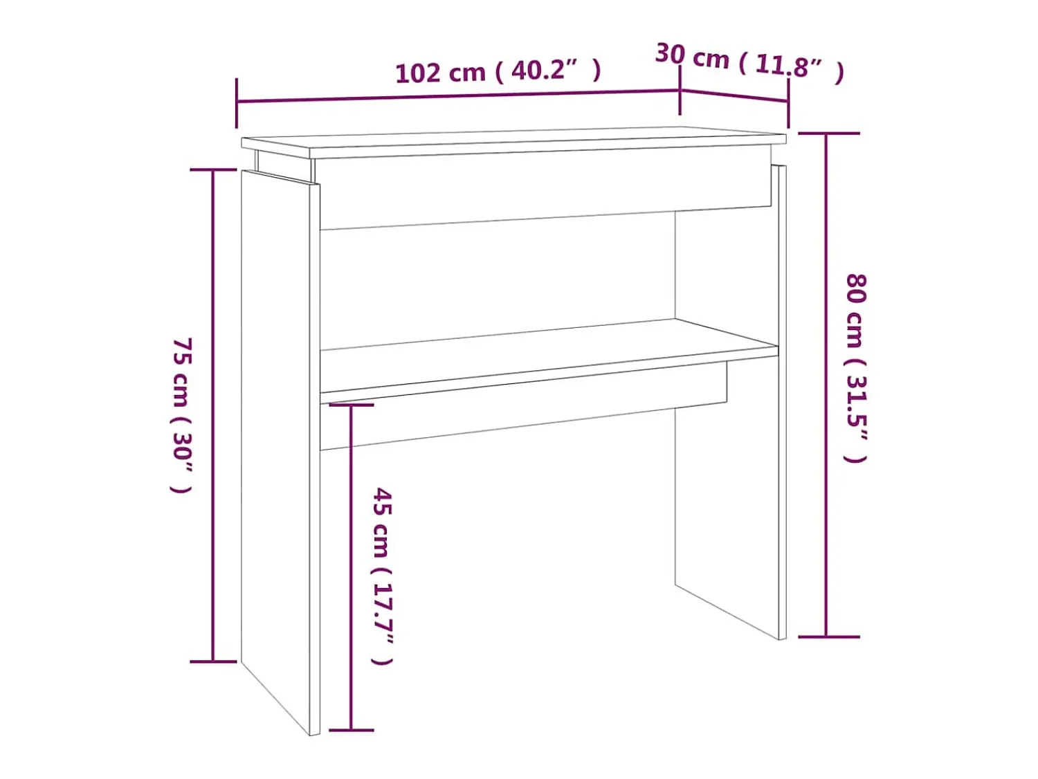 Consola*vidaxl Mesa consola 102x30x80 cm derivados de madeira sonoma Cinzento