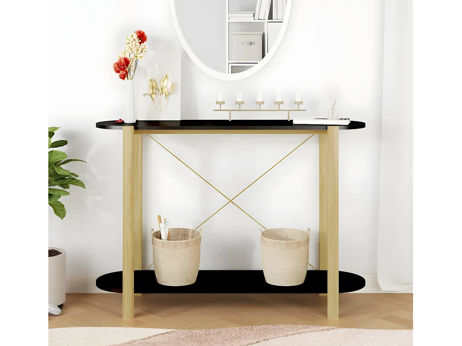 New Mesa consola 110x38x75 cm derivados de madeira PT171757 Preto