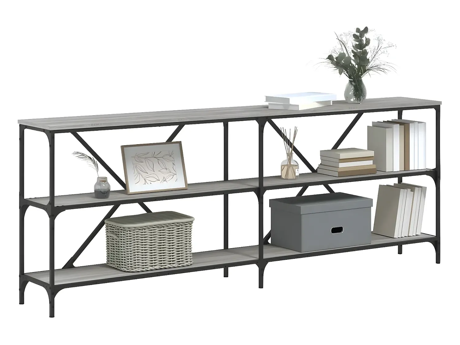 Consola| Mesa consola 200x30x75 cm derivados madeira/ferro cinza sonoma PT419543 Cinzento