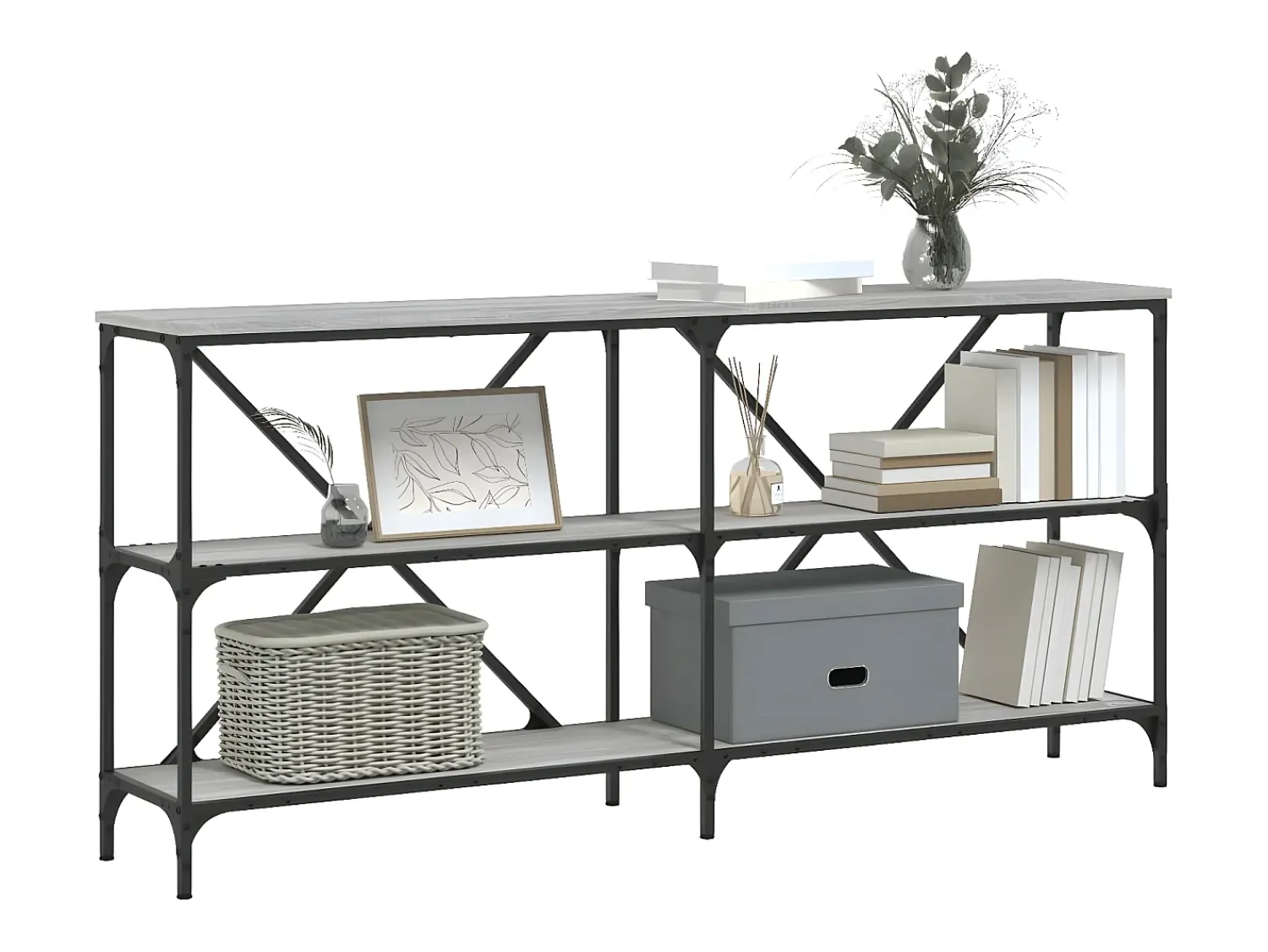 Consola* Mesa consola 160x30x75 cm derivados madeira/ferro cinza sonoma PT288259 Cinzento