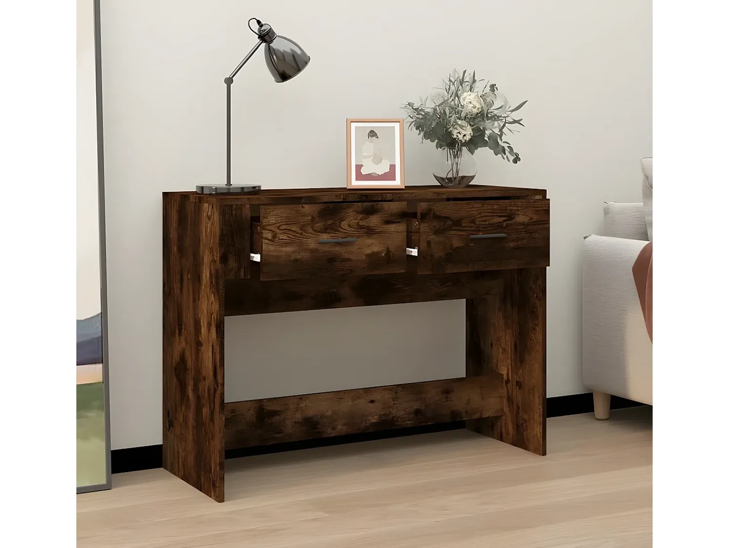Consola* Mesa consola 100x39x75 cm derivados de madeira carvalho fumado PT486744 Castanho