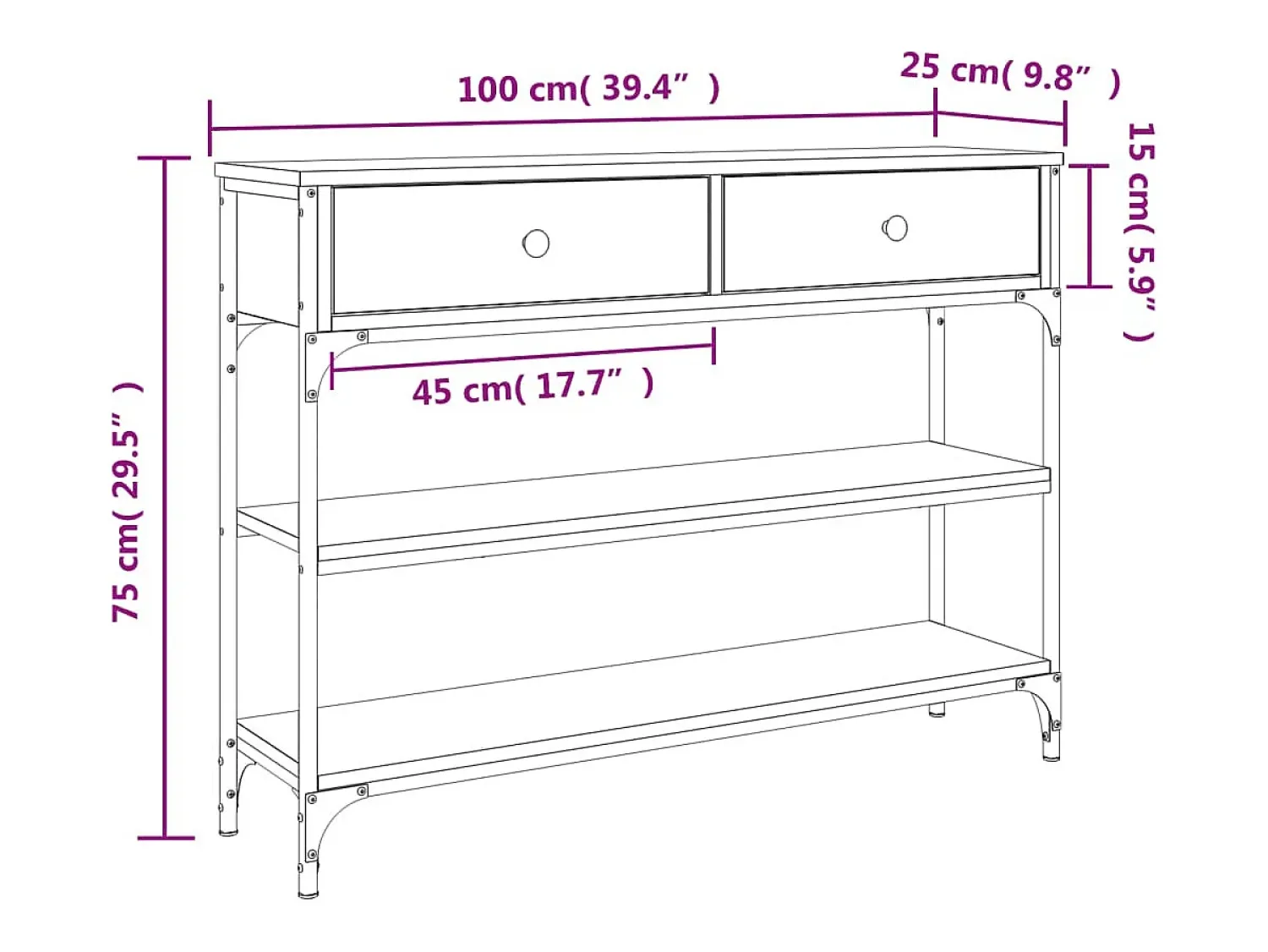 vidaxl Mesa consola 100x25x75 cm derivados de madeira sonoma^ Consola