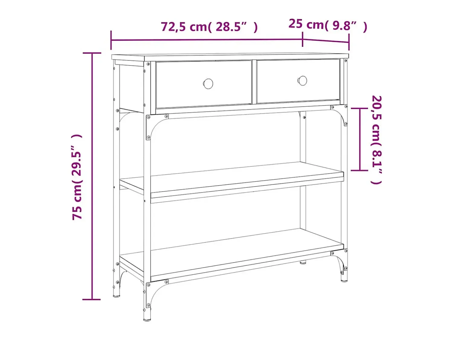 Hot vidaxl Mesa consola 72,5x25x75 cm derivados de madeira carvalho fumado Natural claro