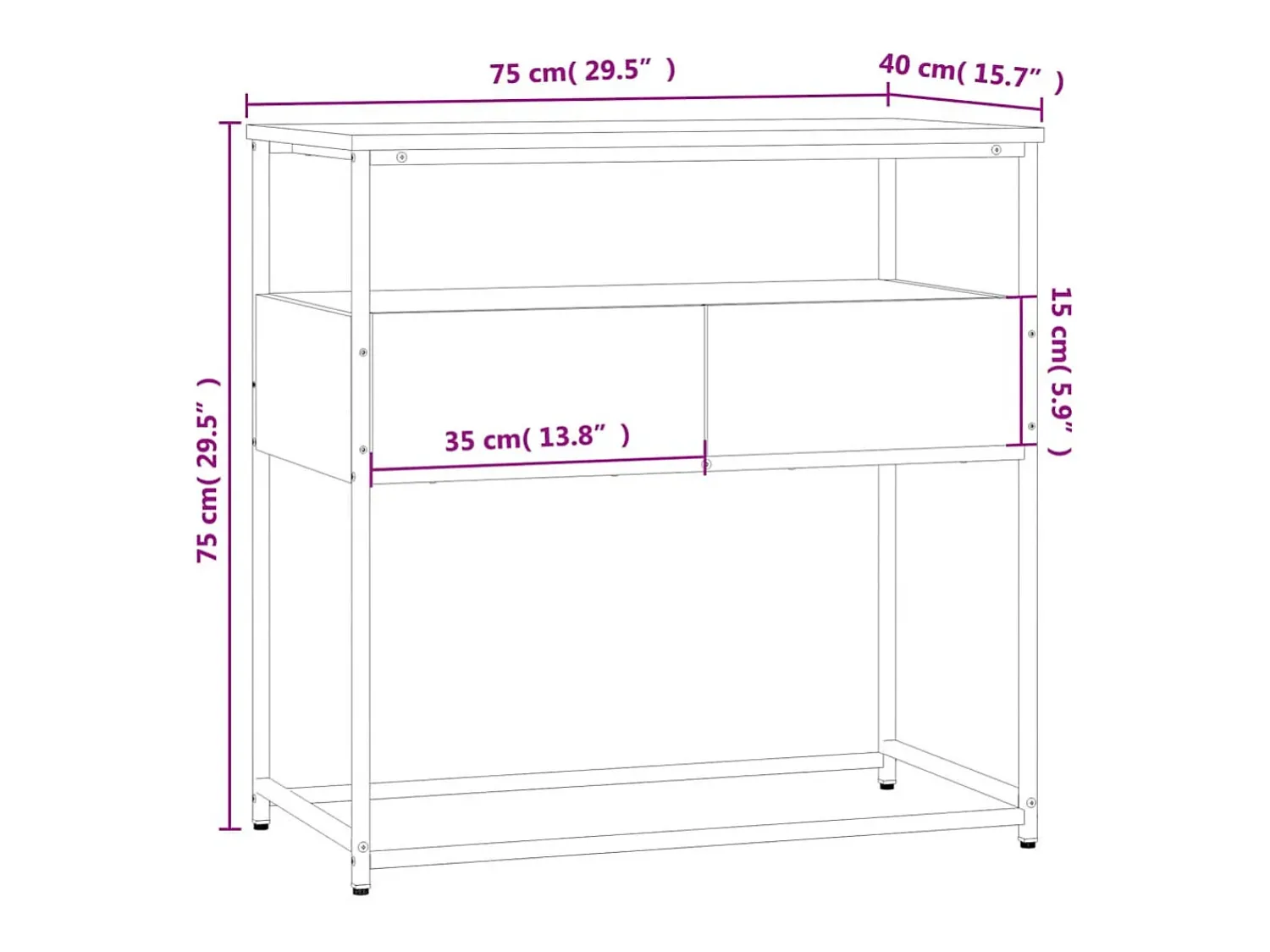 Consola|vidaxl Mesa consola 75x40x75 cm derivados de madeira sonoma Cinzento