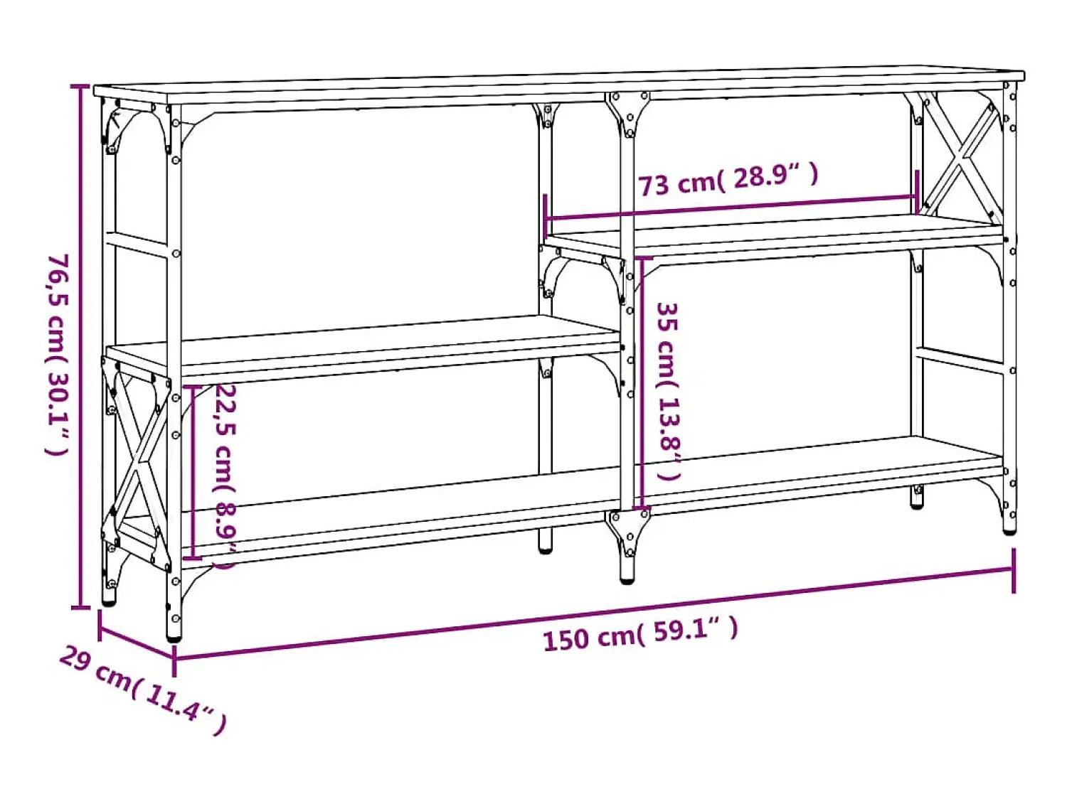 vidaxl Mesa consola 150x29x76,5 cm derivados madeira carvalho fumado^ Consola