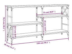 vidaxl Mesa consola 150x29x76,5 cm derivados madeira carvalho fumado^ Consola