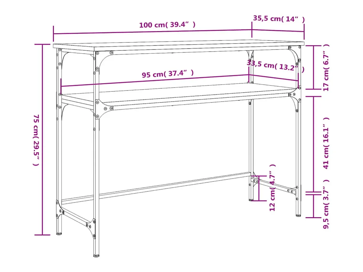 Discount vidaxl Mesa consola 100x35,5x75 cm derivados de madeira Preto