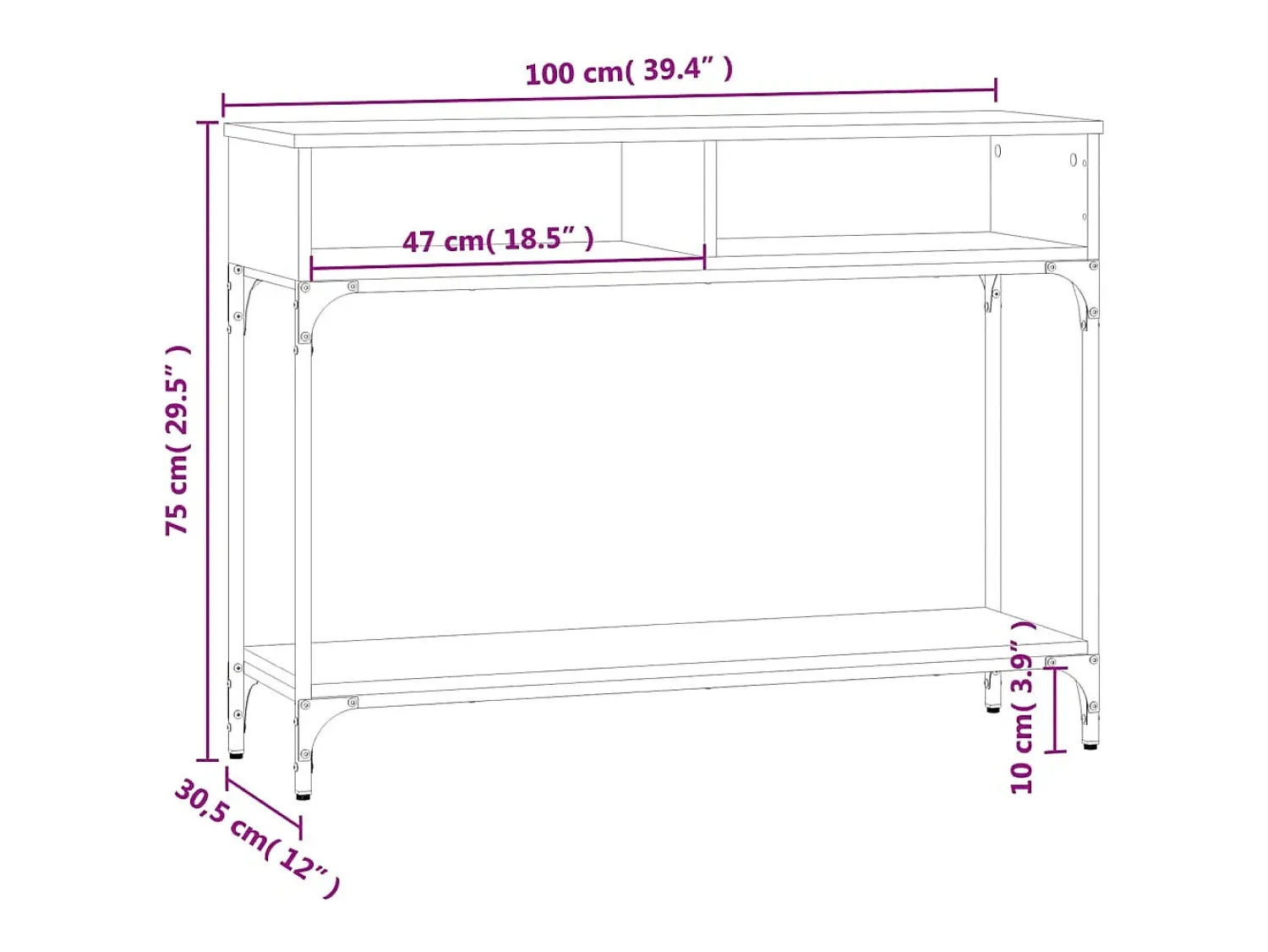 Online vidaxl Mesa consola 100x30,5x75 cm derivados de madeira Preto
