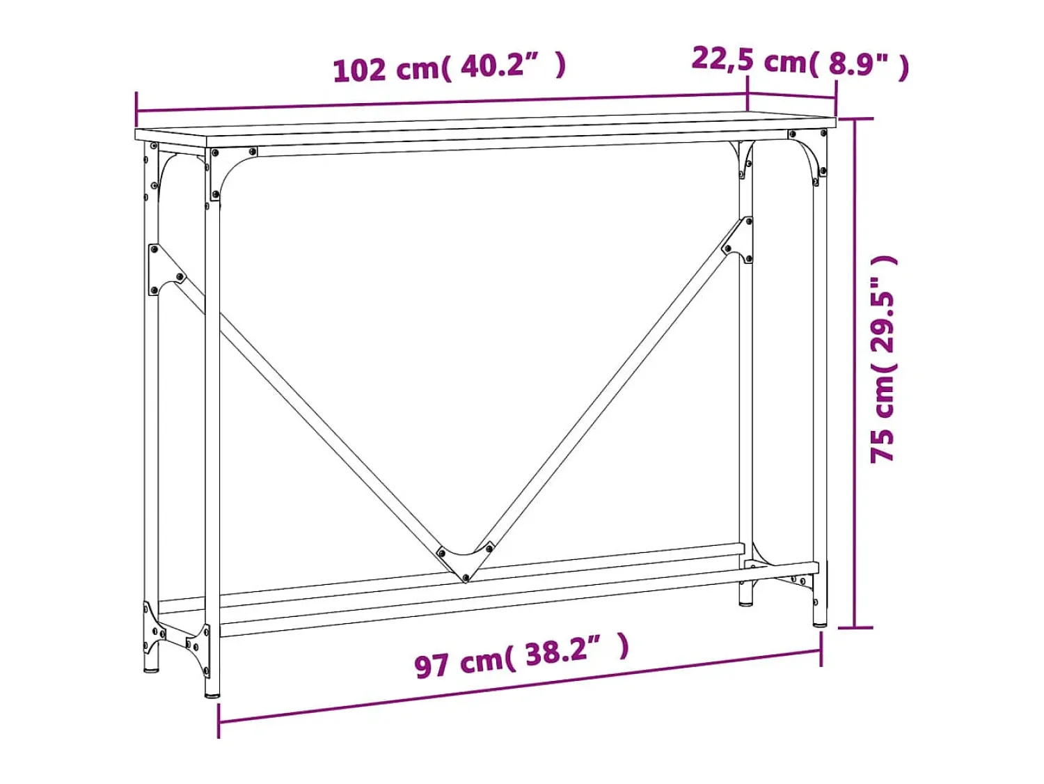 Sale vidaxl Mesa consola 102x22,5x75 cm derivados de madeira Preto