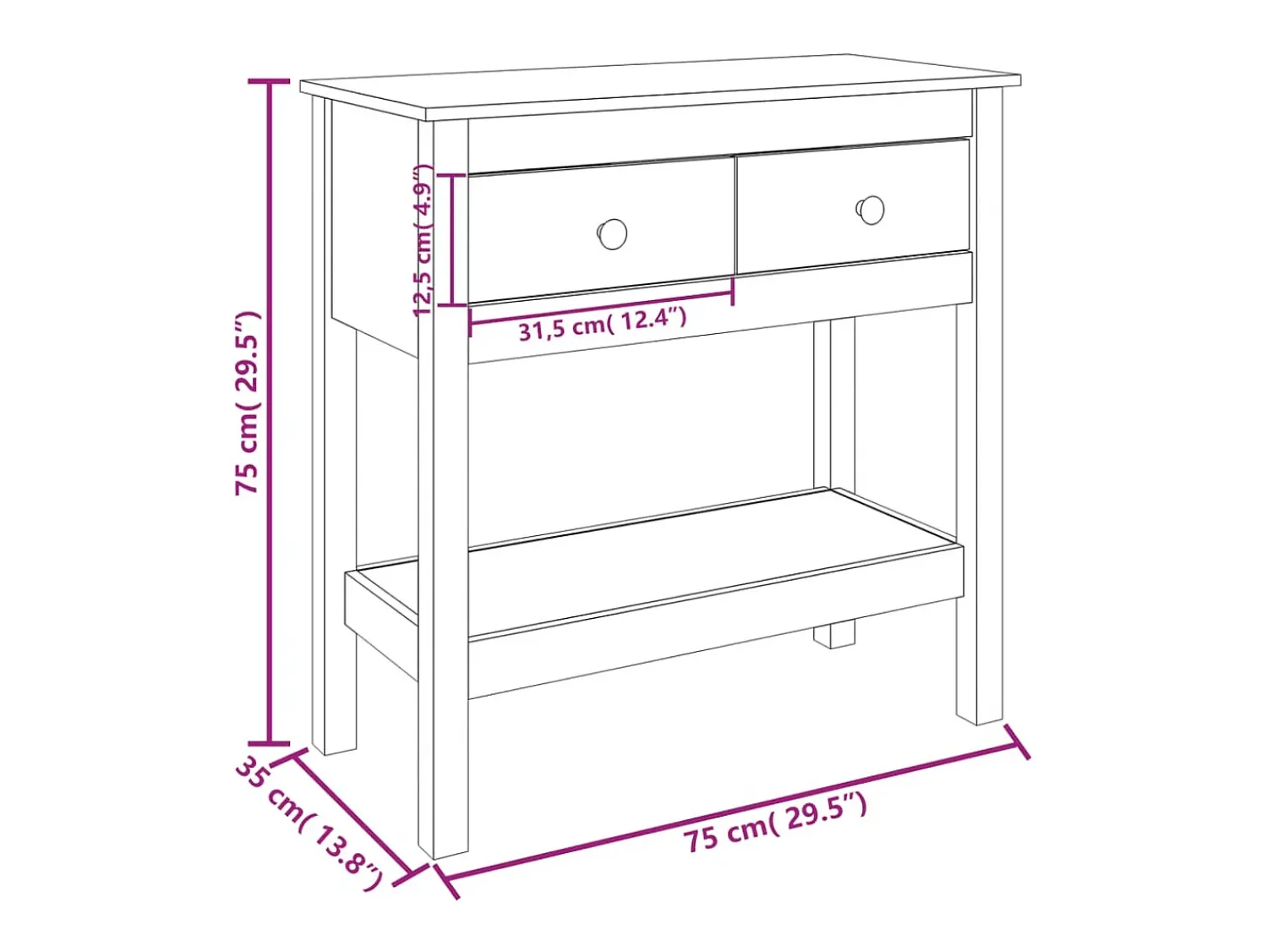 Sale vidaxl Mesa consola 75x35x75 cm madeira de pinho maciço Natural claro