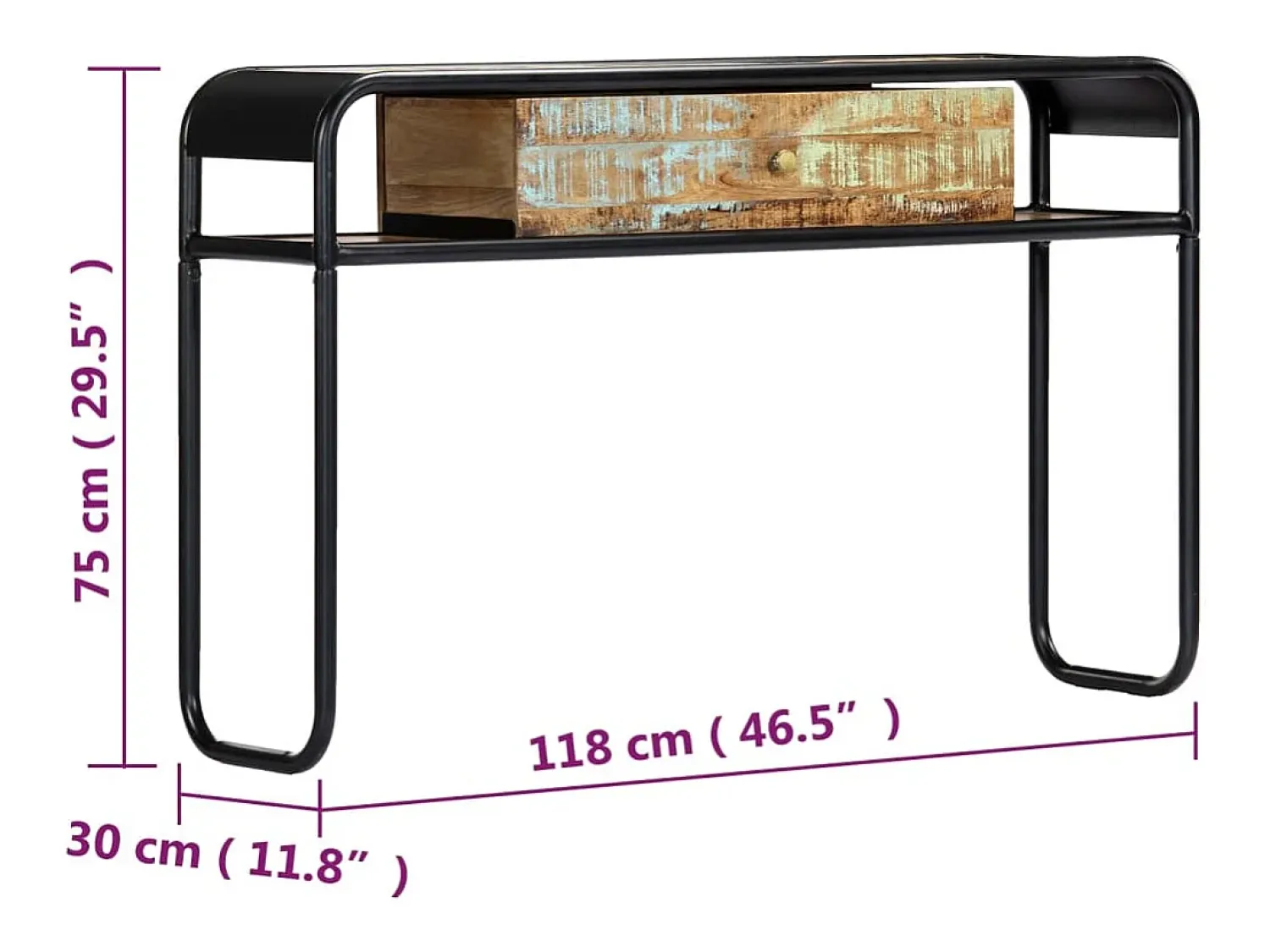vidaxl Mesa consola 118x30x75 cm madeira recuperada maciça Natural claro