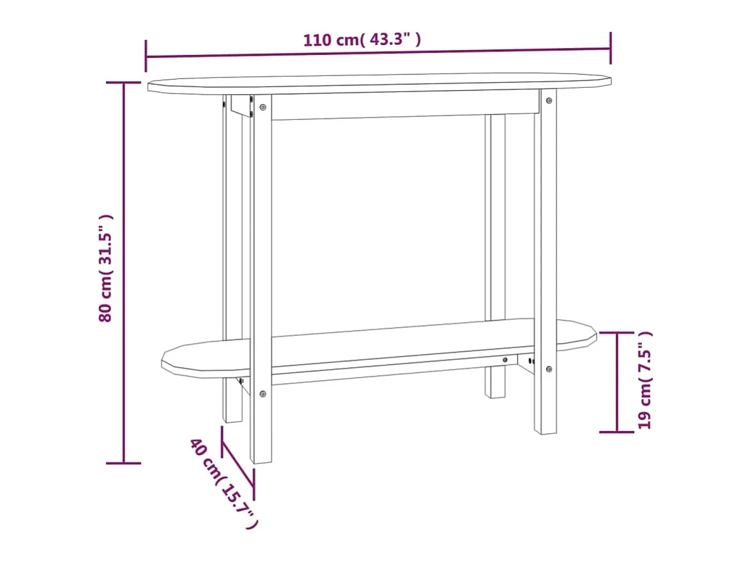 vidaxl Mesa consola 110x40x80 cm madeira de pinho maciça^ Mesa De Centro