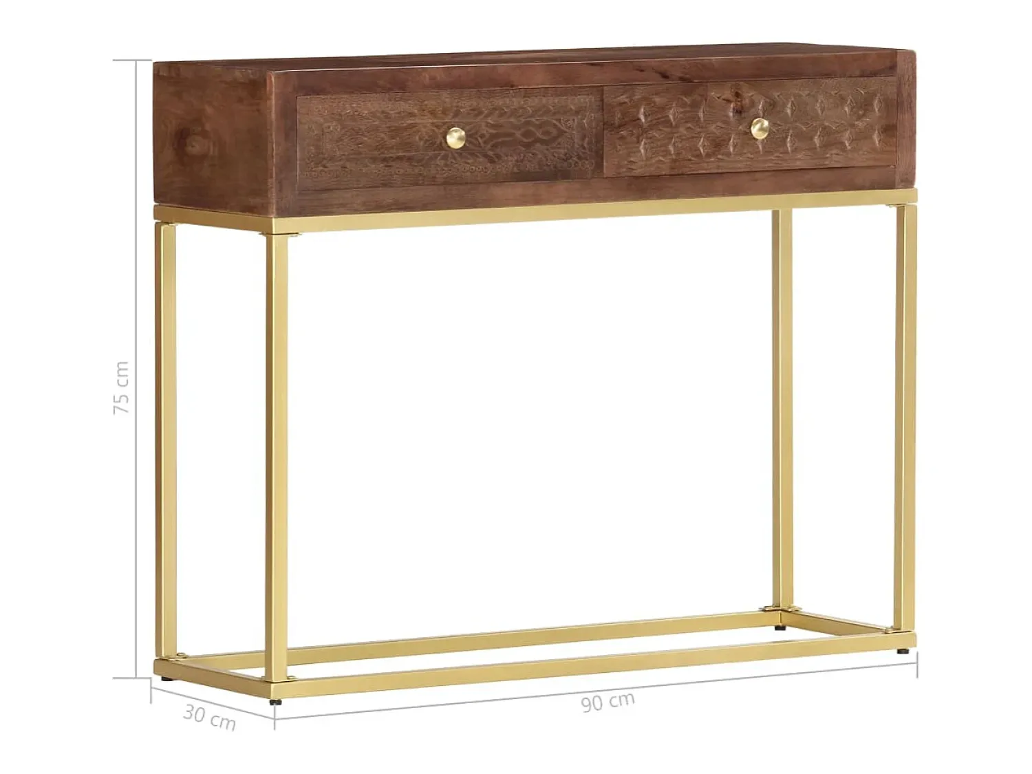 Consola*vidaxl Mesa consola 90x30x75 cm madeira de mangueira maciça Natural claro