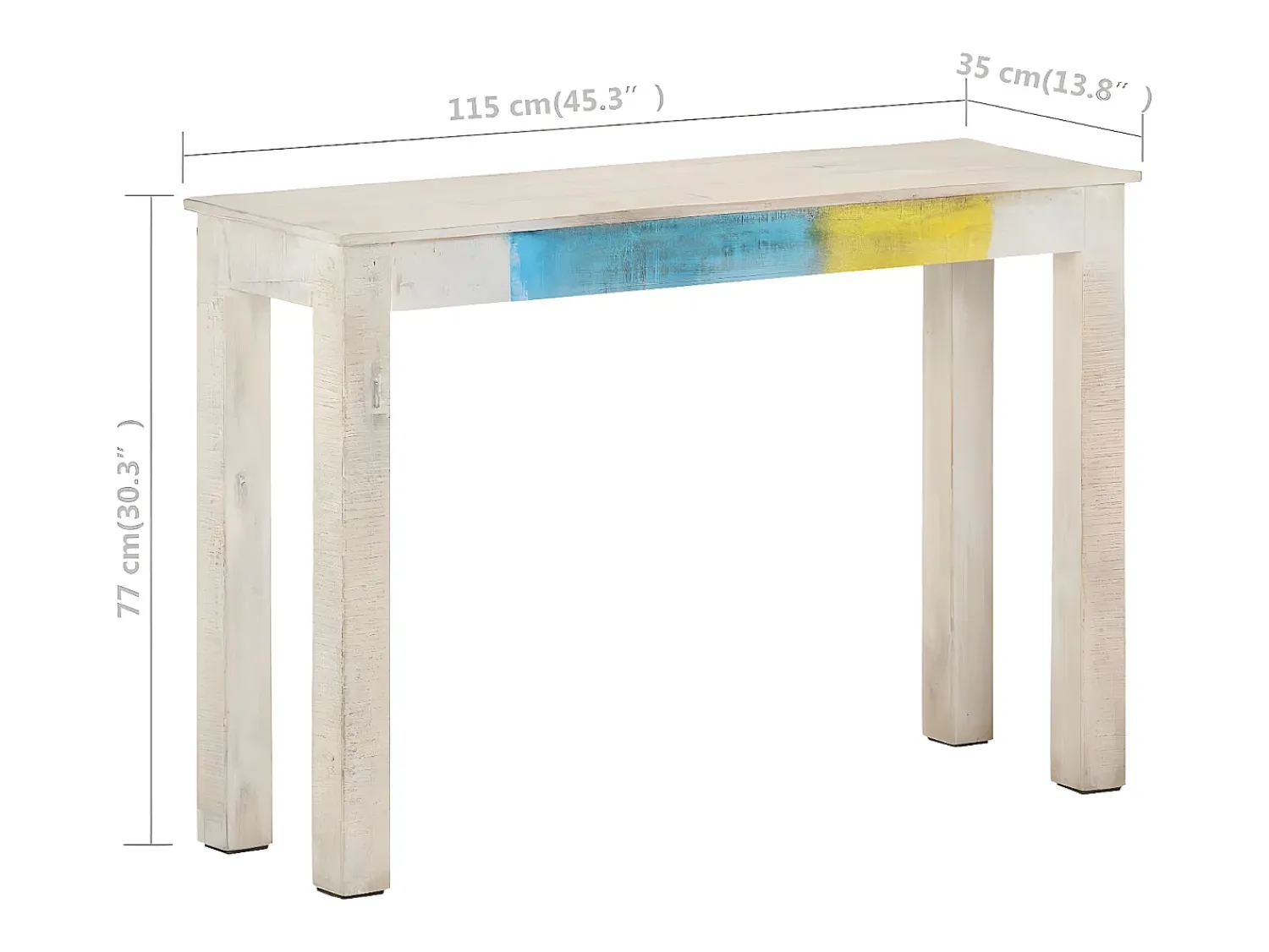 Consola* Mesa consola 115x35x77 cm madeira de mangueira áspera PT453291 Branco