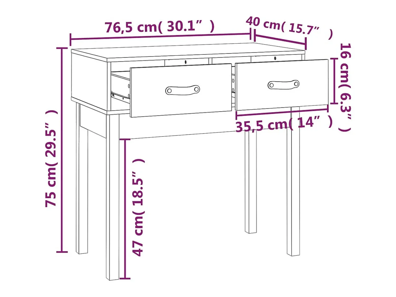 vidaxl Mesa consola 76,5x40x75 cm madeira de pinho maciça^ Consola