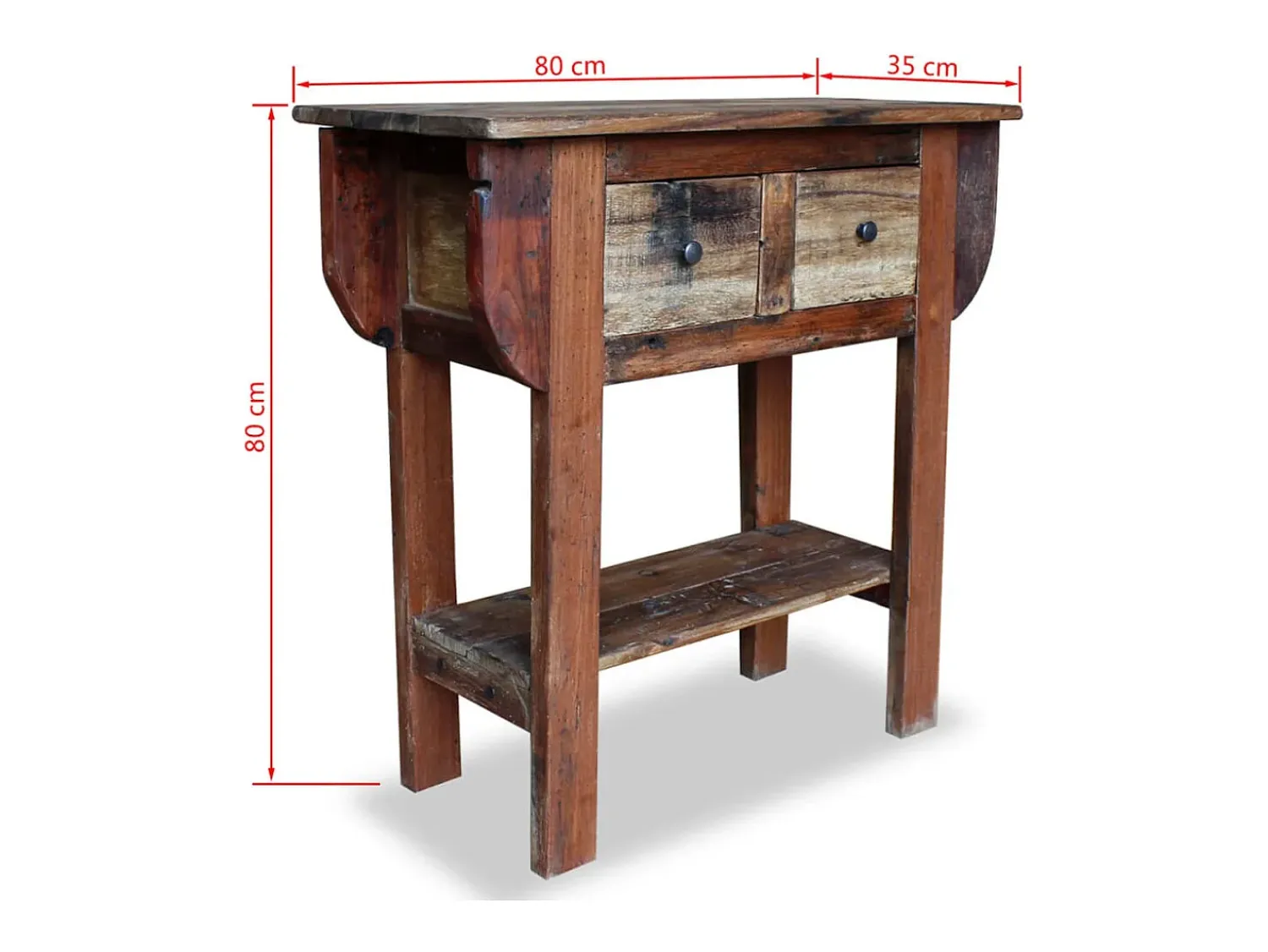 Mesa consola 80x35x80 cm madeira reciclada maciça PT179377^ Consola