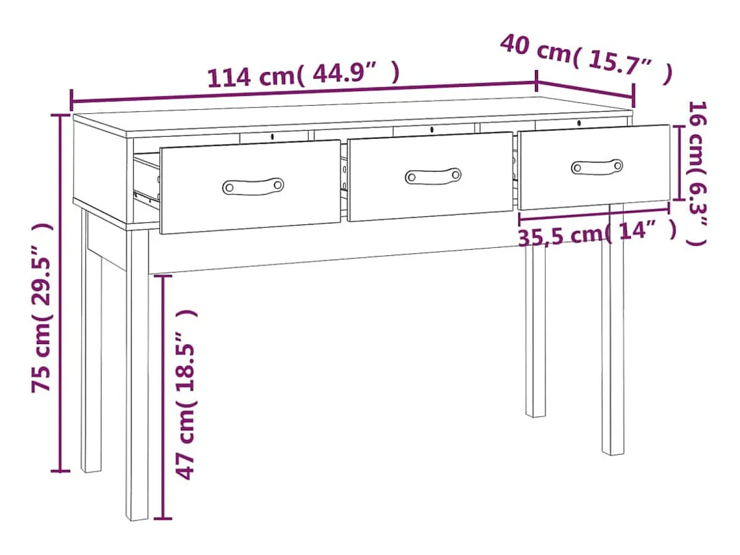 Outlet vidaxl Mesa consola 114x40x75 cm madeira de pinho maciço Natural claro