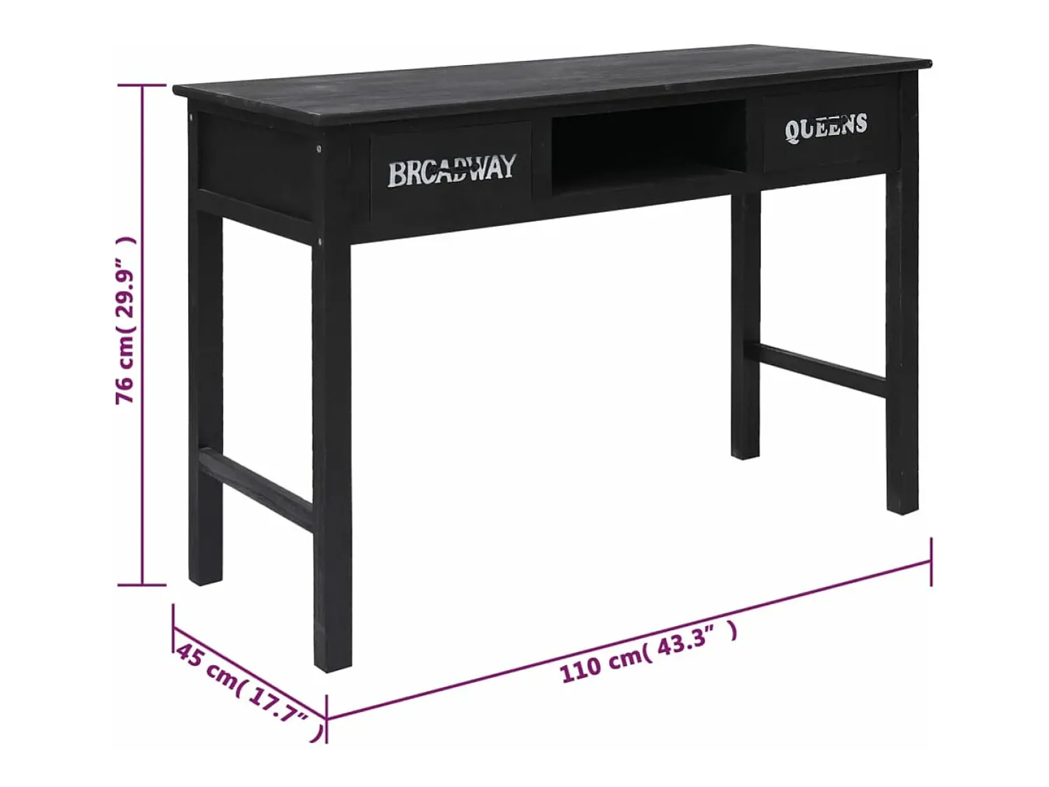 Consola*vidaxl Mesa consola 110x45x76 cm madeira Preto