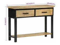 Outlet vidaxl Mesa consola 110x30x75 cm madeira de mangueira áspera maciça Natural claro